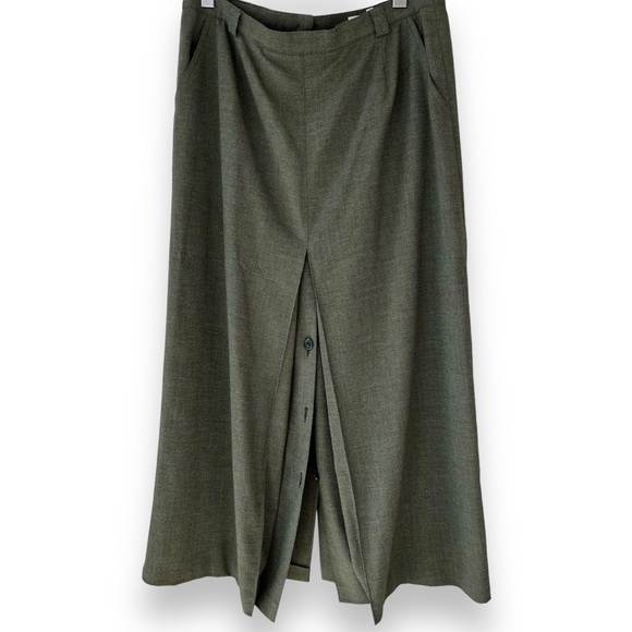 Vintage Frank Eden Olive Green Front Split Maxi Skirt - Picture 4 of 12